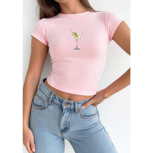 Dirty Martini Pink Bow Baby Tee, Baby Tee, Cute Bow Graphic 90s TShirt, Pink Bow Tee Girly y2k baby tee 90s baby tee