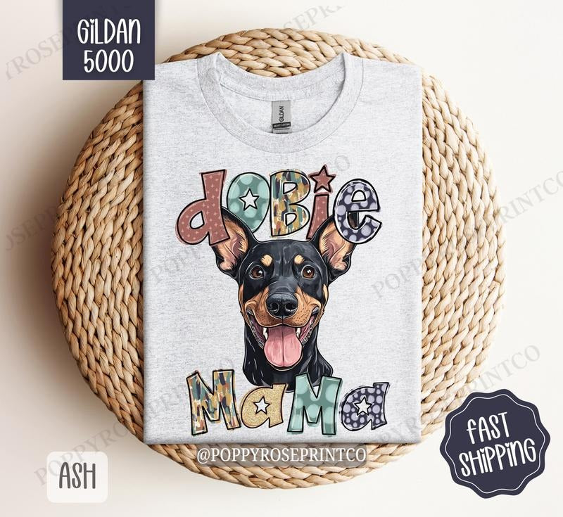 Doberman Mama Shirt Gildan, Dog Mom Women's Tee, Cute Dobie Mama Women's Tshirt Plus Sizes