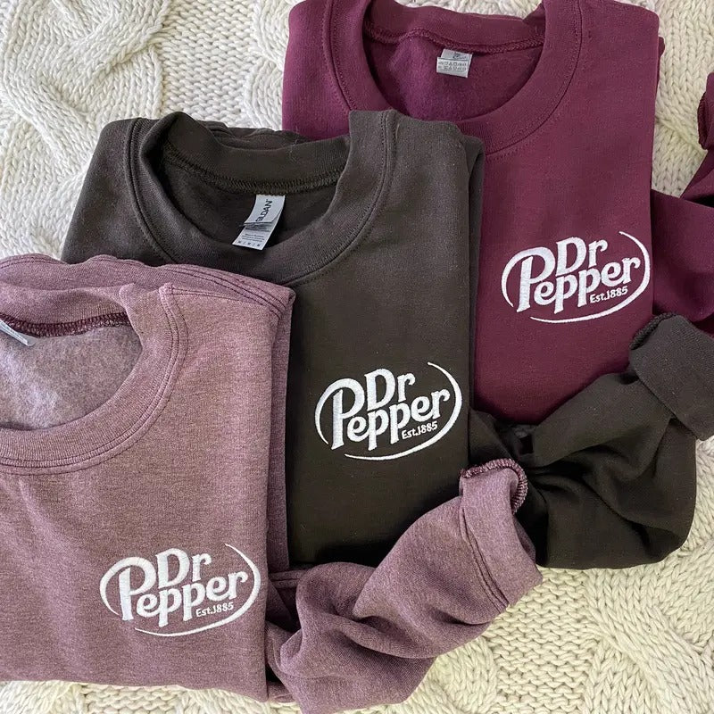 Dr Pepper Embroidered Sweatshirt, Celebrate Your Love for Dr Pepper With Our Embroidered Sweatshirt Cotton Menswear Ribbed Sweater  Small Spandex Tops Man