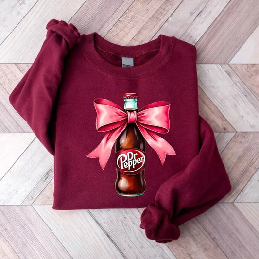 Dr Pepper Pink Bow Coquette Sweatshirt, Cute Pink Soda Drink Shirt, Soda Lover Hoodie, Aesthetic Girly Tee, Dr Pepper Lover Gift