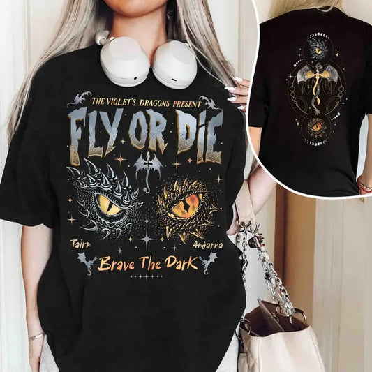 Dragon Rider Crewneck, Onyx Storm Brave The Dark Sweatshirt, Fly Or Die Fourth Wing Series Sweater, Gift For Dragon Books Lover Casual Womenswear