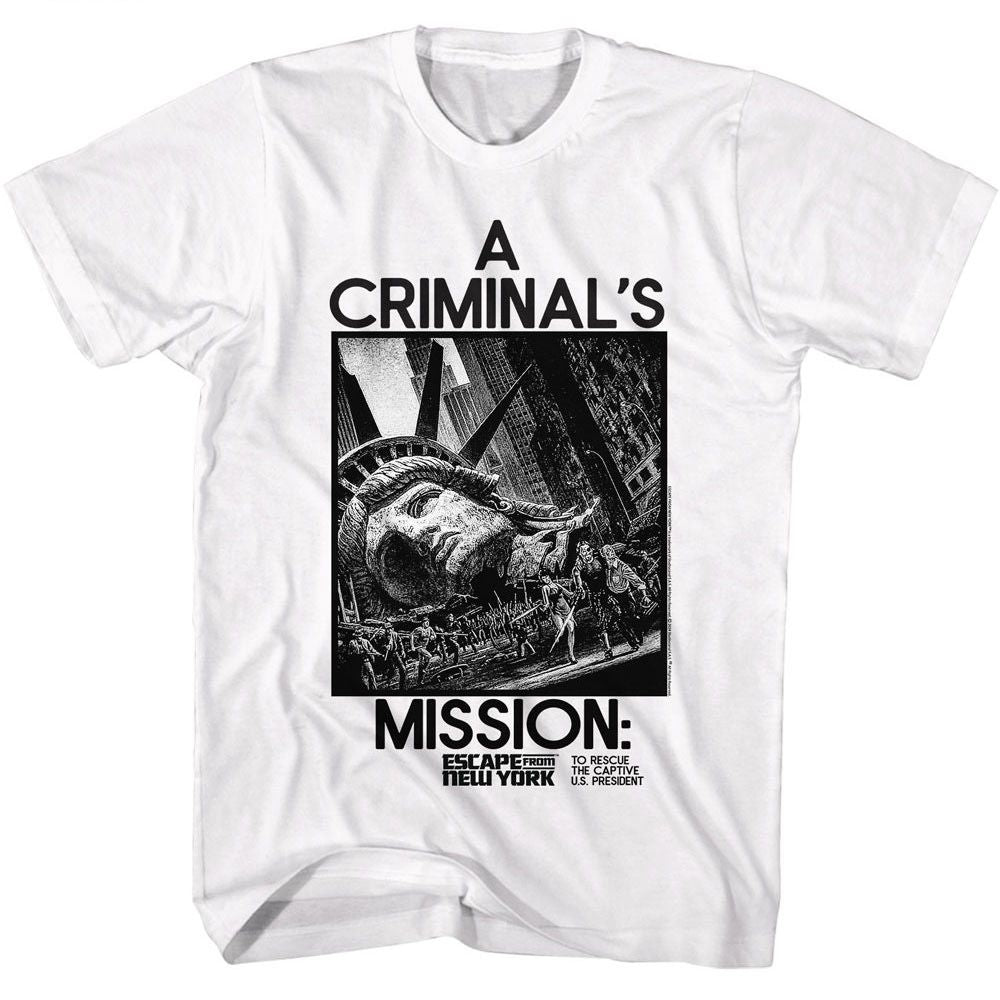 Escape From New York - A Criminals Mission - American Classics - Solid White Adult Short Sleeve T-Shirt Style001