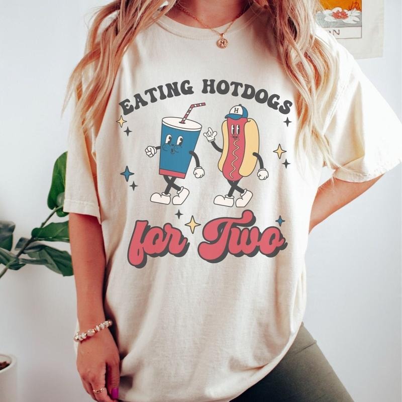 Eating for two Pregnancy Announcement shirt Eating Hot Dogs for two Shirt, Retro Baseball Maternity Shirt, Baby Reveal Gift