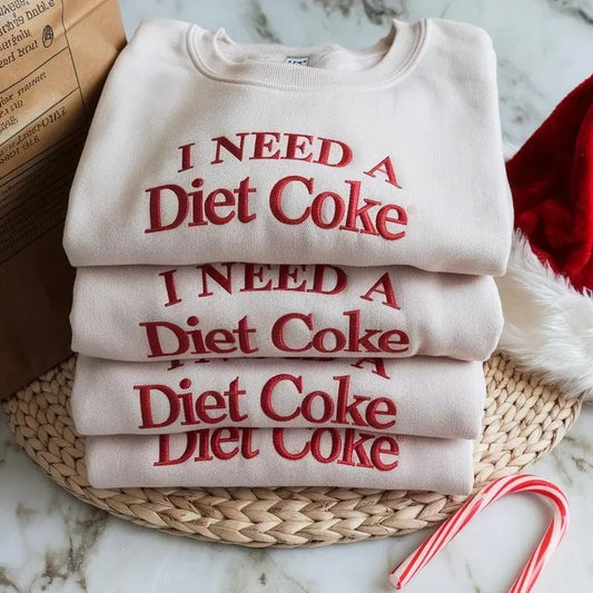 Embroidered Diet Coke Hoodie, I Need Diet Coke Sweater, Coke Sweatshirt, Gift for Diet Coke Lover, Funny Hoodie, I Need A Diet Coke