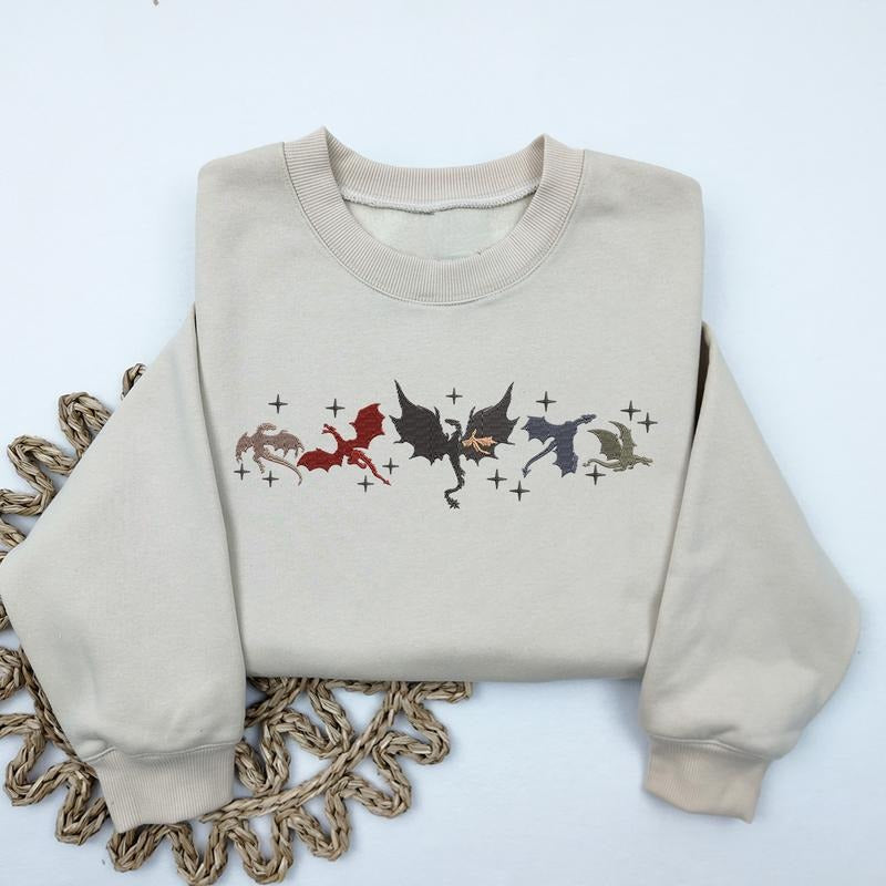 Embroidered Fourth Wing Sweatshirt, Basgiath War College Embroidered Sweatshirt, Fantasy Book Dragon Crewneck Sweater