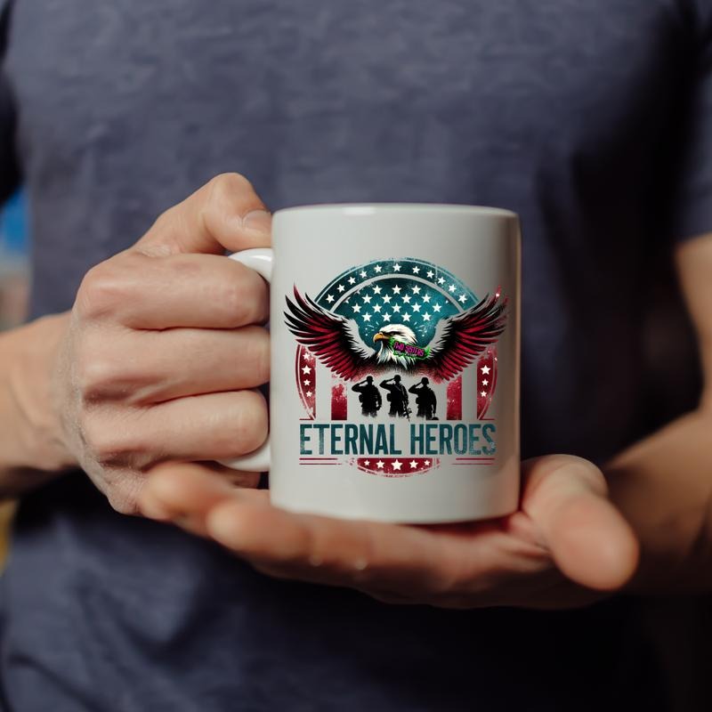 Eternal Heroes Mug | Patriotic Coffee Cup | Veteran Appreciation | Memorial Day Gift | Military Decor | 11oz Ceramic
