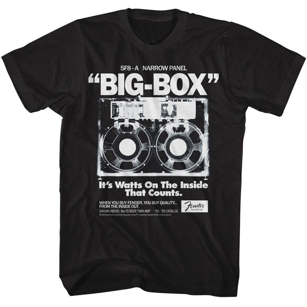 Fender - Big Box - American Classics - Solid Black Adult Short Sleeve T-Shirt