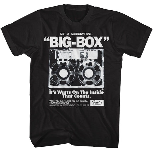 Fender - Big Box - American Classics - Solid Black Adult Short Sleeve T-Shirt