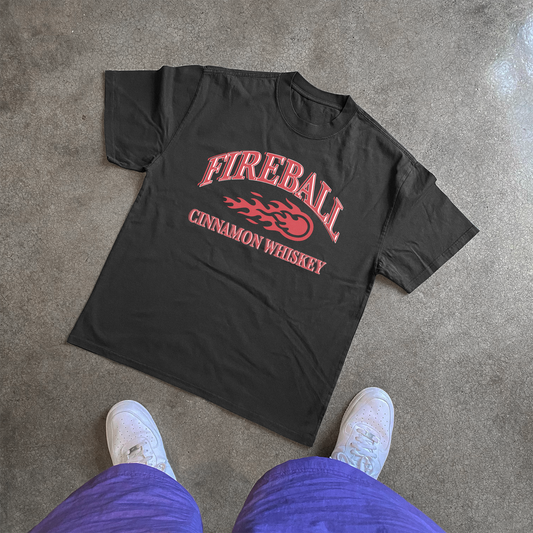 FIREBALL WHISKEY LOGO HEAVYWEIGHT BLACK T-SHIRT