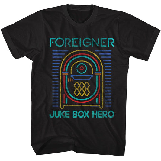 Foreigner - Juke Box Hero - American Classics - Solid Black Adult Short Sleeve T-Shirt