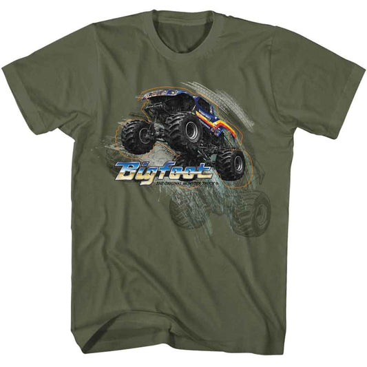 Bigfoot - Truck Jump - American Classics - Solid Green Adult Short Sleeve T-Shirt