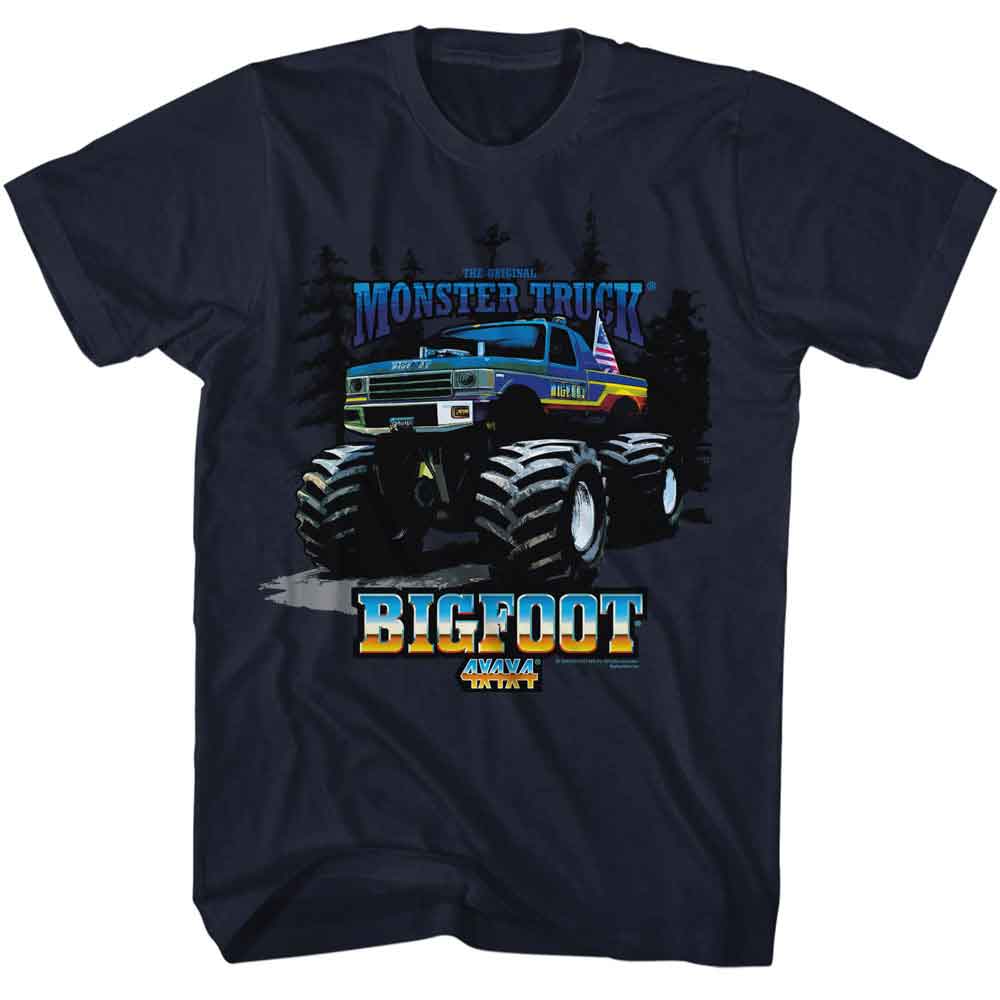 Bigfoot - Truck And Trees - American Classics - Solid Blue Adult Short Sleeve T-Shirt
