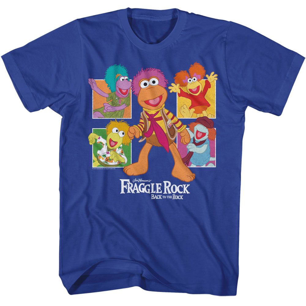 Fraggle Rock - Four Squares - American Classics - Solid Blue Adult Short Sleeve T-Shirt