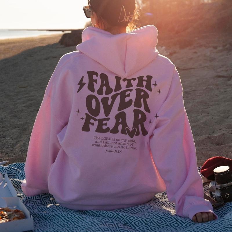 Faith Over Fear Christian Hoodie Christian Sweatshirt Jesus Hoodie Trendy Hoodie Bible Verse Unisex T-shirt Back Print Latarshia Grant