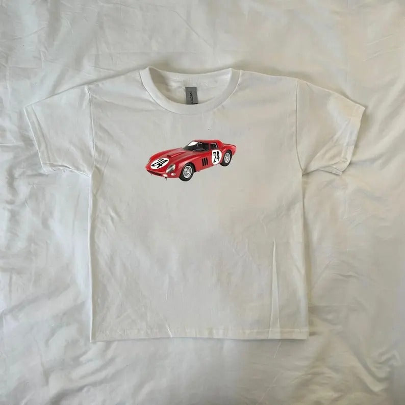 Ferrari Car Baby Tee, Racing, vintage, Car lovers, y2k clothing, Pinterest, retro, Race Car, 90s style baby tee, streetwear, ahs stylestyle{n002}2