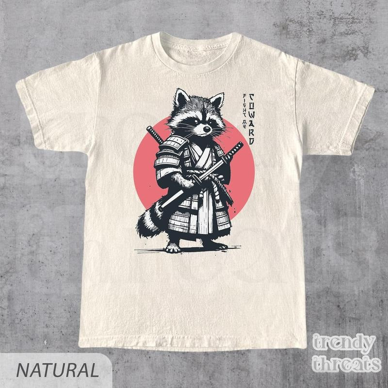 Fight Me Coward Vintage Samurai Raccoon Shirt, Funny Graphic T-shirt, Funny Martial Arts Shirt, Funny Raccoon Tee, Funny Gift For him & Herstyle{n002}2
