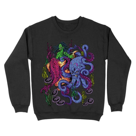 Fleece Crewneck Sweatshirt - Zombie Mermaid Graphic
