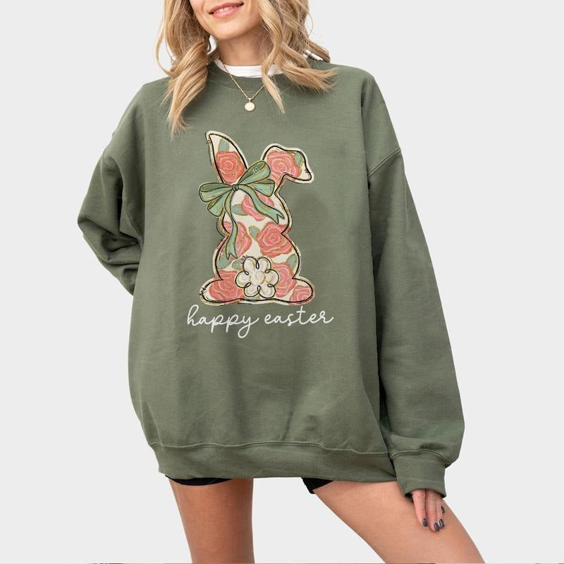 Floral Bunny Easter Shirt, Vintage Bunny Tee, Happy Easter Shirt for Women, Spring Rabbit Graphic Tee, Cute Easter Outfit