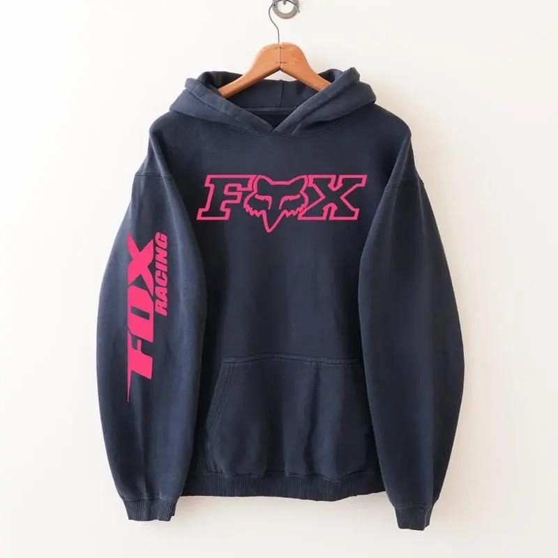 Fox Racing Pink Logo Hoodie, Bold Moto Streetwear Pullover, Unisex Racing Hoodie for Men and Women, Dirt Bike Fan Gift, Casual Biker Outfit