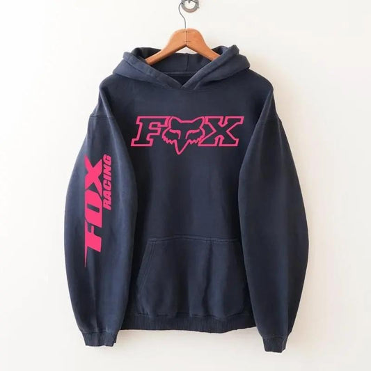 Fox Racing Pink Logo Hoodie, Bold Moto Streetwear Pullover, Unisex Racing Hoodie for Men and Women, Dirt Bike Fan Gift, Casual Biker Outfit