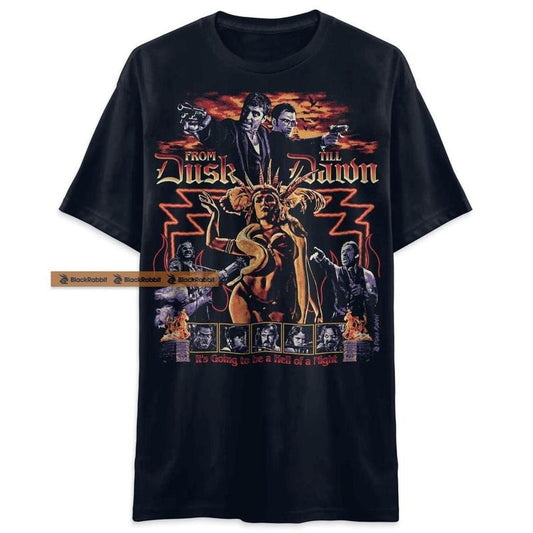 From Dusk Till Dawn 90s Horror Retro Vintage Unisex Classic T-shirt, Best Movie Trendy Clothing For Men's Women's, Sweatshirt, Hoodie, Top Menswear Cotton Streetwear Crewneck Gamis Casual Graphic Shortsleeve Tropical Black
