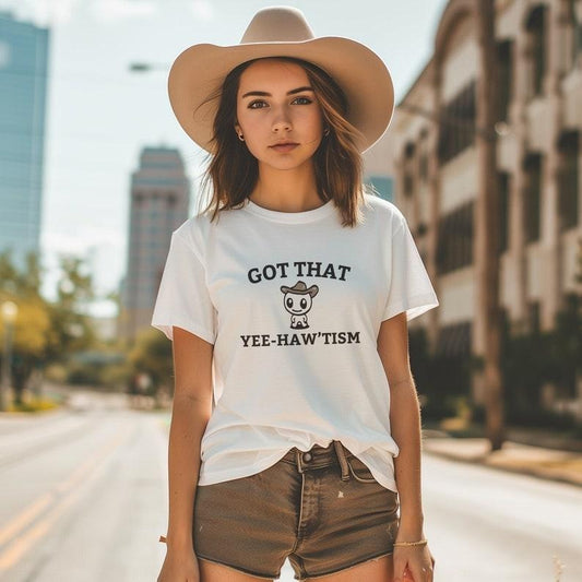 Funny Autism Shirt, Autistic Retro Tee, Happy Cowboy T-Shirt, Aesthetic Humor Gift, Vintage Cute Short Sleeve, Got That Yee Haw 'Tism