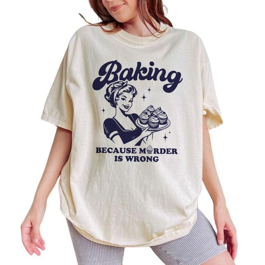 Funny Baking Vintage Tee, Mom Baker Vintage Graphic Tee Women, Wake And Bake Mama Unhinged Shirts, Sarcastic T-shirts For Mom, Baking Comfy Oversized Graphic Tee, Mother's Day Gifts, Women's Tops, Womenswear, Cotton Fabric Relaxed Fit Chic Style