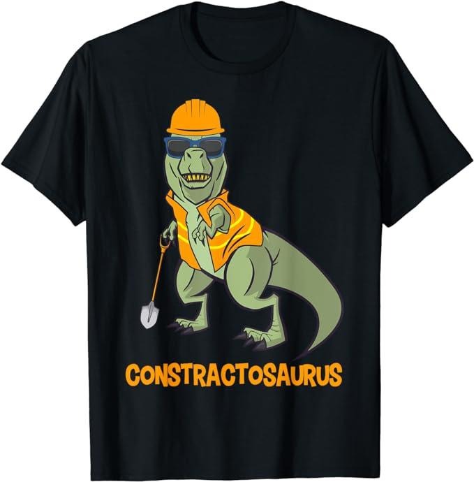 Funny Construction Work Shirts, Constractosaurus Funny Construction Worker Dinosaur T-Rex T-Shirt Menswear Casual Cotton