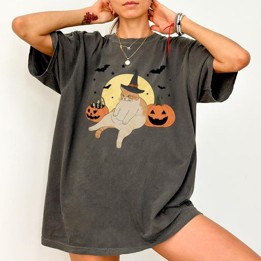 Funny Halloween Pumpkin Cat Shirt Comfort Colors, Angry Cat Tee, Witchy Orange Cat Tshirt, Halloween Gift Ideas for Cat Mom, Spooky Vibes Tops for Women, Comfy Cotton Women's Tops, Casual Womenswear