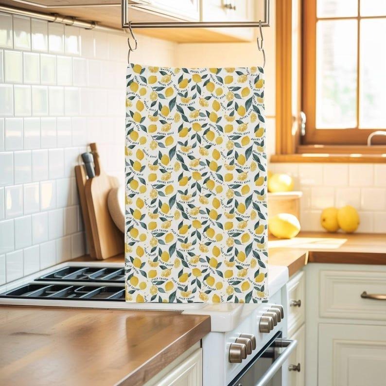 Funny Lemon Tea Towel, Anti Trump Kitchen Towel, Political Dish Towel, Bold Statement Towel, Swear Word Decor, Offensive Gift, Liberal Decorstyle{n002}2