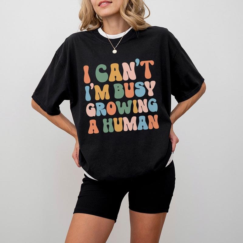 Funny Mom Comfort Colors Shirt, Funny Pregnancy Shirt, Mama Shirt, Funny Mama T-Shirt, Pregnancy Announcement, I Can't I'm Busy Growing A Human, New Mom Shirt, New Mom Gift, Mothers Day Gifts for New Mom, Mom Women Top Casual Comfortable Clothing