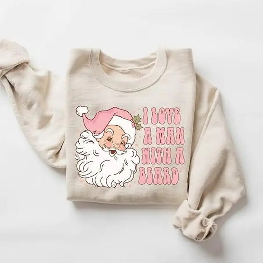 Funny Santa Beard Sweatshirt, Retro Pink Santa Christmas Sweatshirt, Womens Christmas Sweatshirt, Holiday Sweater, Cute Christmas Sweatshirt