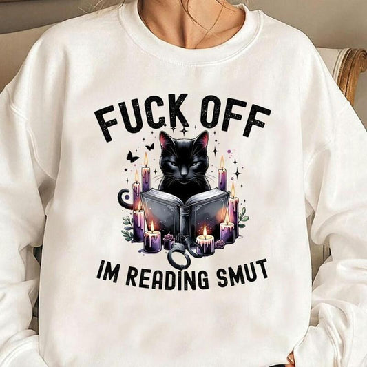 Funny Smut Reader Shirt, Black Cat Reading Digital Download, Book Lover Sublimation, Sassy Bookish Clipart, Smut Reading  for T-Shirts