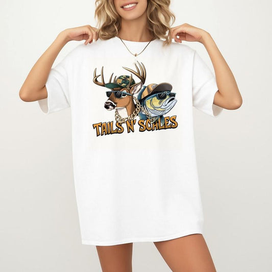 Funny Tails and Antlers Deer Hunting T-shirt Unisex Fishing and Hunting Hunt and Fish Graphic Bass Fishing Cotton Menswear