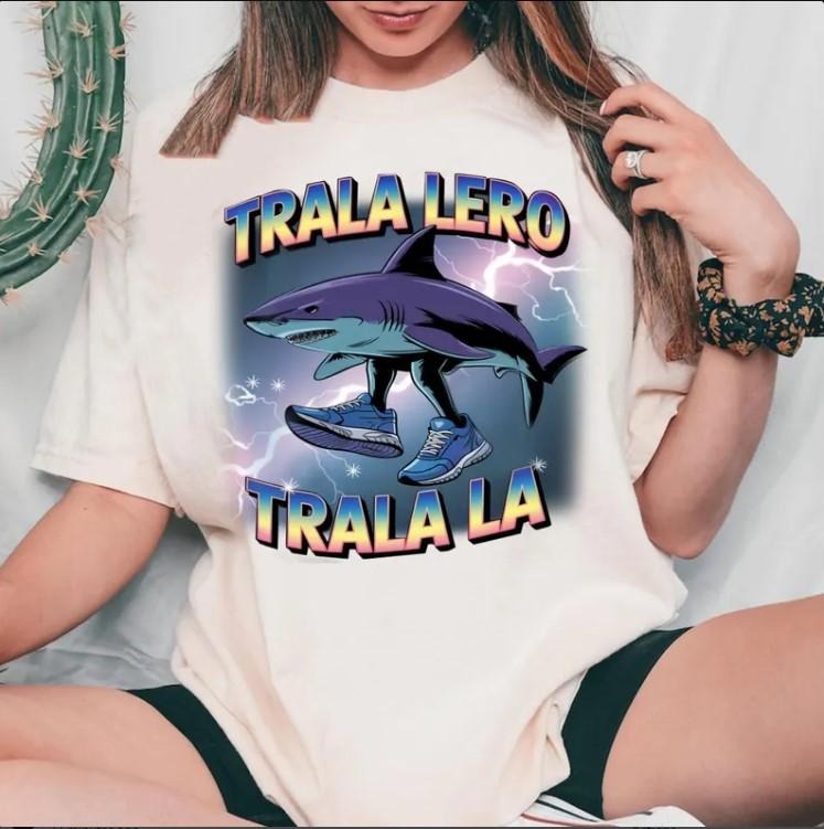 Funny Tralalero Tralala graphic tee, Shark With Shoes Shirt Cotton Fabric
