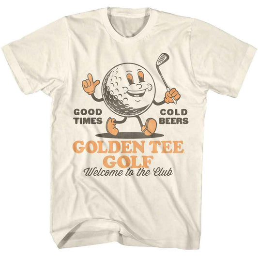 Golden Tee - Golf Ball Cartoon - American Classics - Solid Off-White Adult Short Sleeve T-Shirt