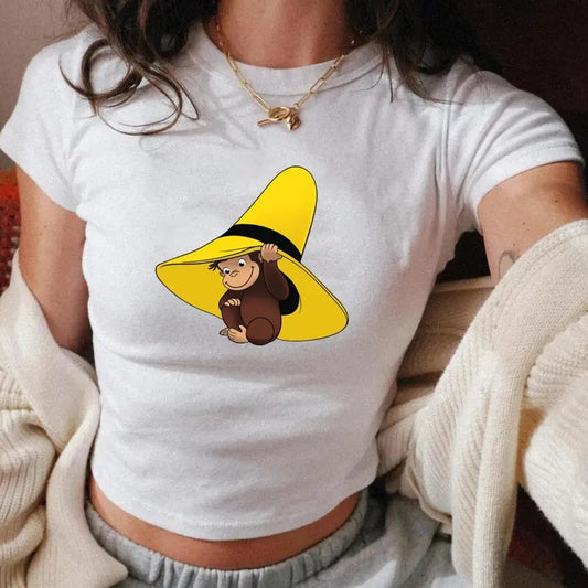 George Underneath the Yellow Hat Baby Tee, Vintage Y2K Cartoons, 90s Style Baby Tee, Comics, Soft Girl, Nostalgia, 100% Cotton Graphic Tee