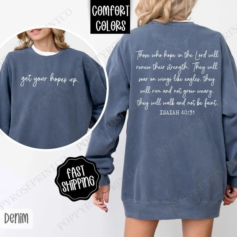 Get Your Hopes Up Sweatshirt Comfort Colors, Religious Women's Crewneck, Religious Women's Sweater