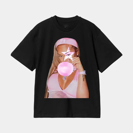 Get the Look with Lattooo Pink Bubble Gum Big Face Graphic Tee