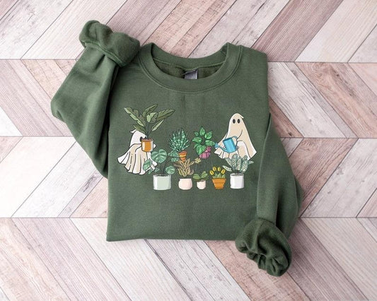 Ghost Plant Lady Sweatshirt, Ghost Plant Shirt, Halloween Plants Sweatshirt, Halloween Ghost Sweatshirt, Halloween Gift for Plant Lovers