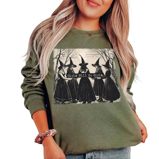 Girls Will Be Girls Witch Shirt, Funny Witch Shirt, Halloween Women Shirt, Witchy Vibes Shirt, Halloween Party Shirt