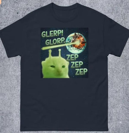 Glerp Glorp Funny Alien Cat Cat Meme Tee Shirt Gift for Woman and Man, Brainrot T-shirt, Goofy ahh Shirts