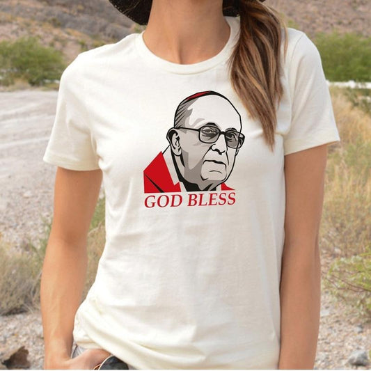 God Bless Pope Francis Baby Tee, Pope Franciscus Graphic, Catholic Church Gift, Jesus Christ Vatican Jesuit Religious Cotton Graphic Tee