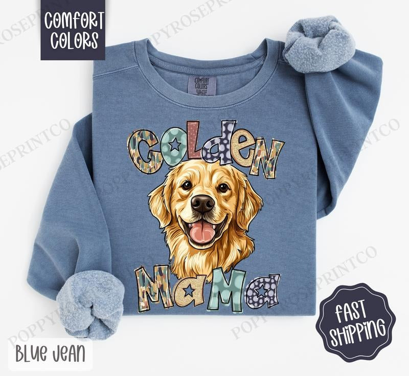Golden Retriever Mama Comfort Colors Sweatshirt, Mama Women's Crewneck, Cute Dog Mom Women's Sweater