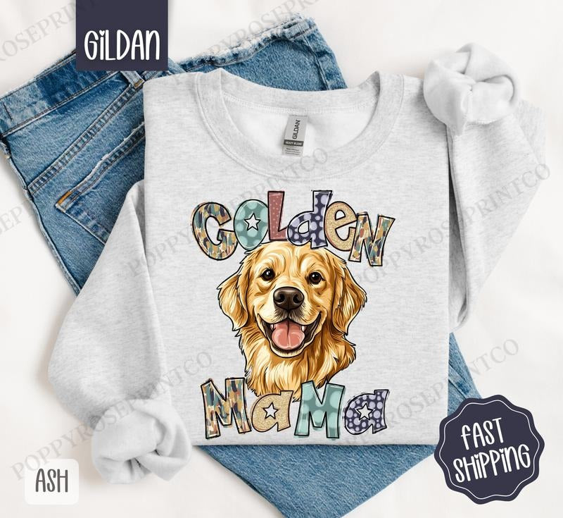 Golden Retriever Mama Sweatshirt, Women's Crewneck, Cute Dog Mom Women's Sweatshirt