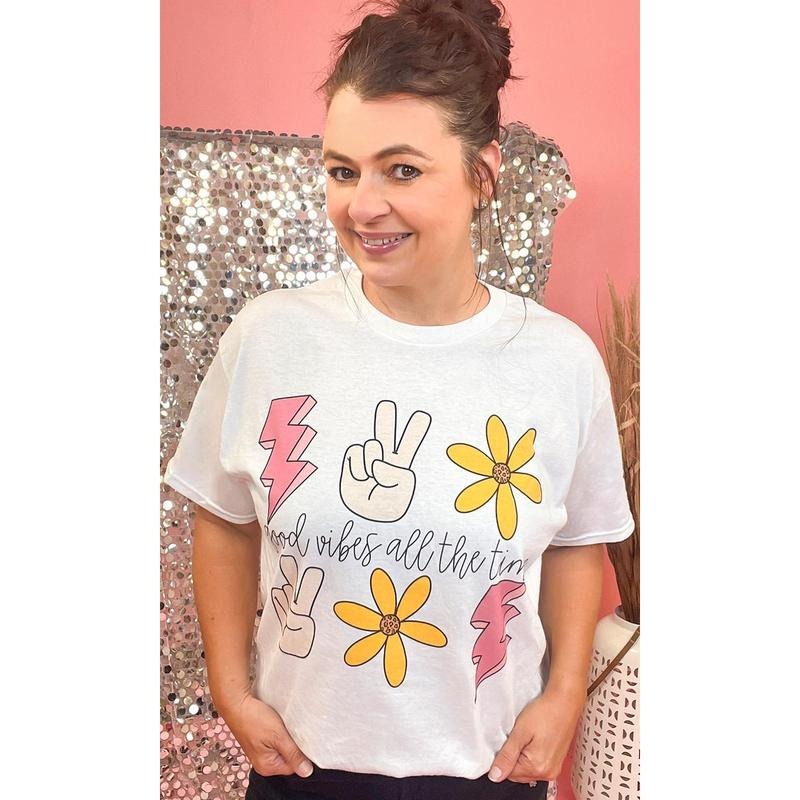 Good Vibe All The Time White Graphic Shirt