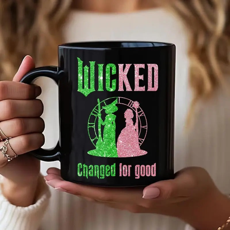 Good Witch and Bad Witch Mug Colorful Pink and Green Theater Fan Coffee Gift