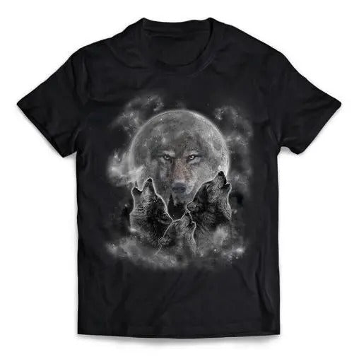 Grey Wolf Hunting Ground, Icy Moon, Forest, Galaxy - Short Sleeve Unisex, Men Made in USA