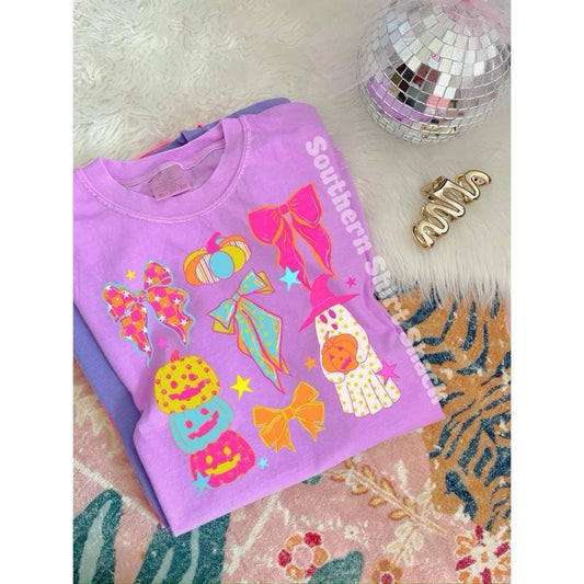 Groovy Neon Halloween T shirt  | Neon Violet comfort colors t shirt | Colorful Halloween  Graphic Tee