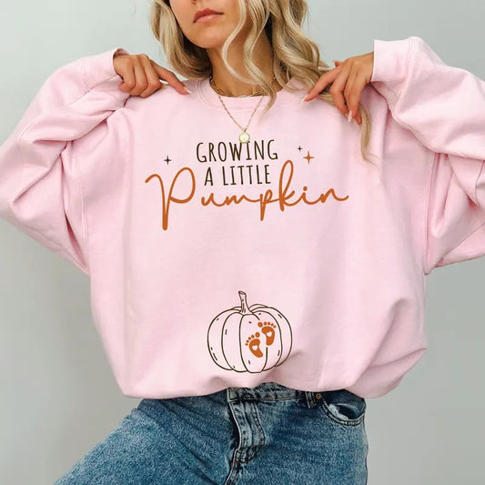 Growing A Little Pumpkin Maternity Sweatshirt, Funny Pregnancy Announcement Crewneck, Fall Pumpkin Pregnant Costumes, New Mommy  Sweater, Mama to Be Gift Shirt, 2024 Pregnancy Reveal, New Mom Tees, Comfy Long Sleeve Pullover, Casual Womenswear Cotton Tops